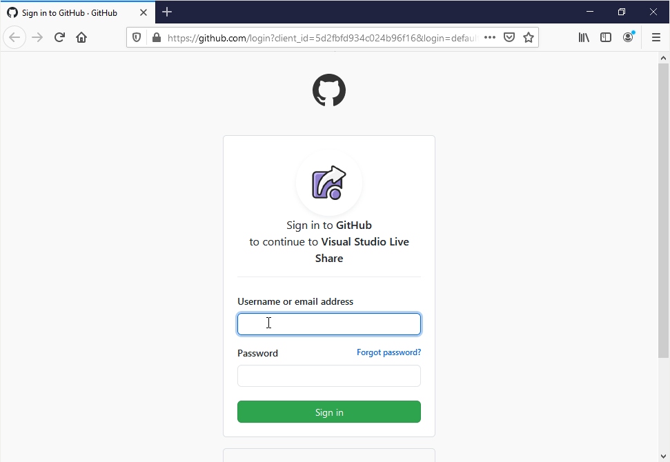 GitHub sign-in page in browser