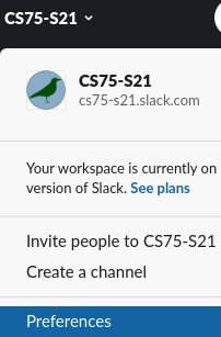 Selecting workspace preferences in Slack